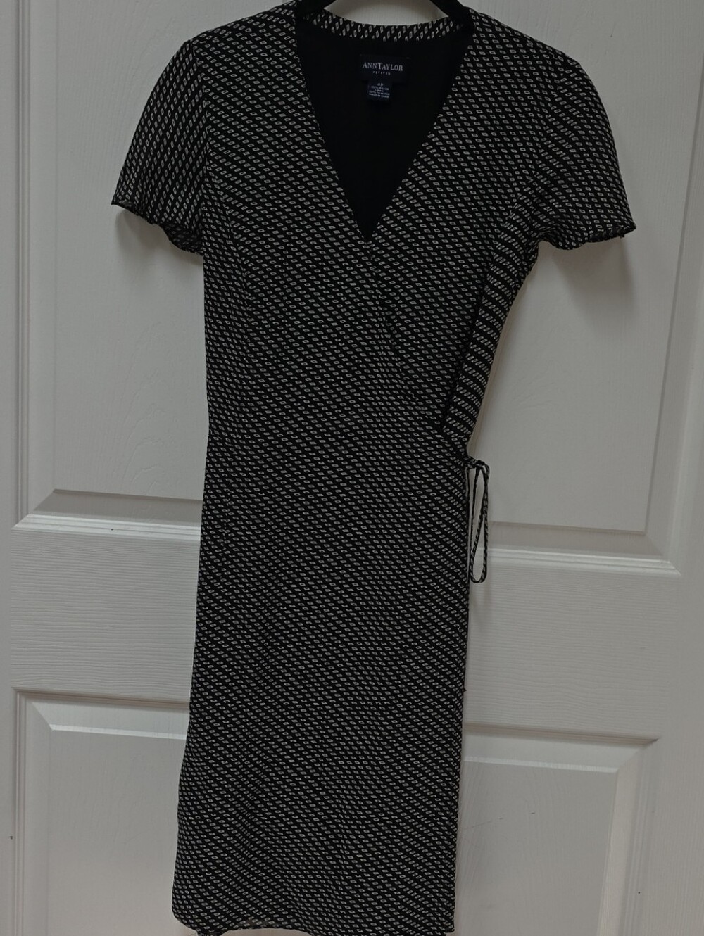 Ann Taylor Black and White Printed Wrap-Style Dress